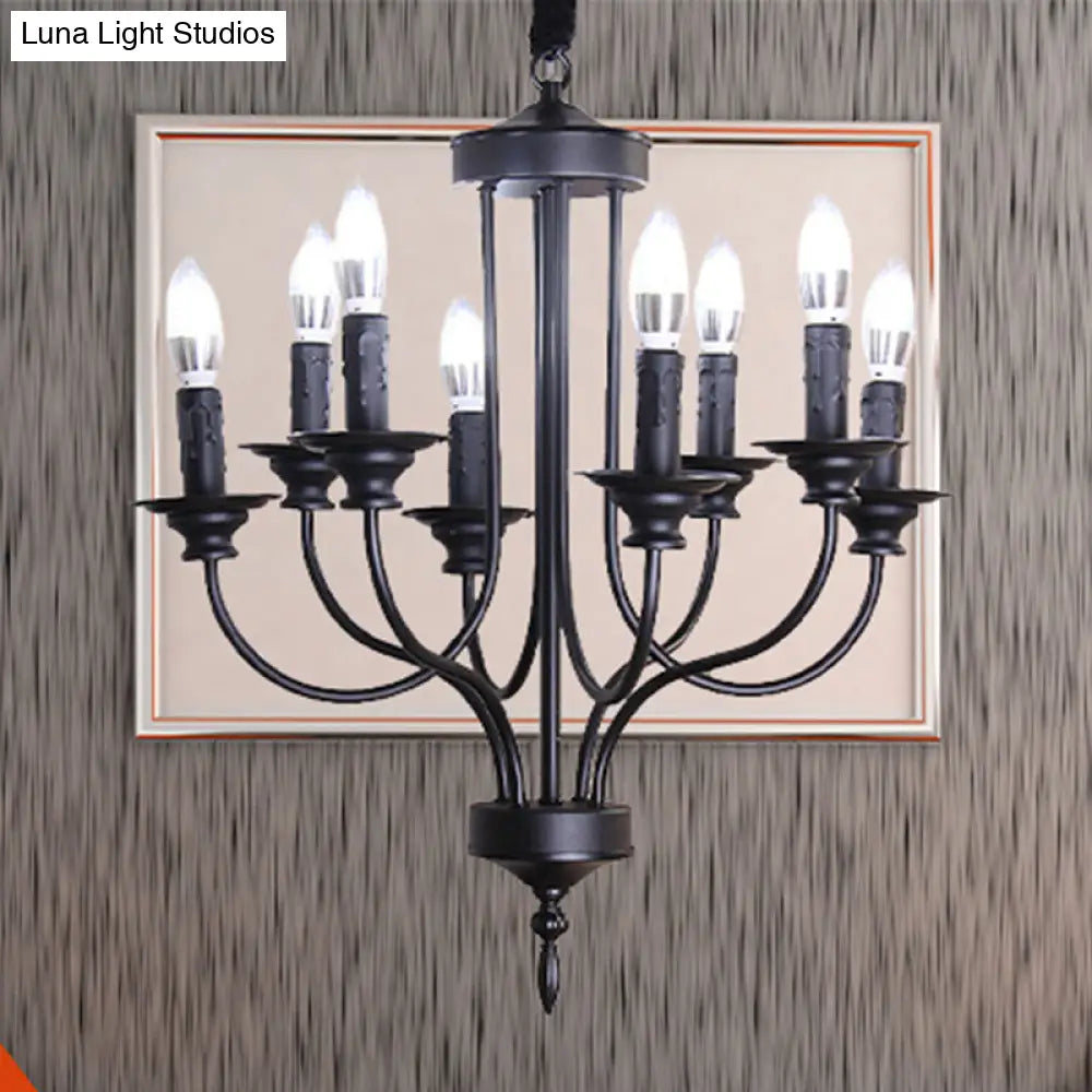 Rustic Lodge Black Chandelier - Multi Light Metallic Design with Exposed Bulbs - Indoor Hanging Lamp