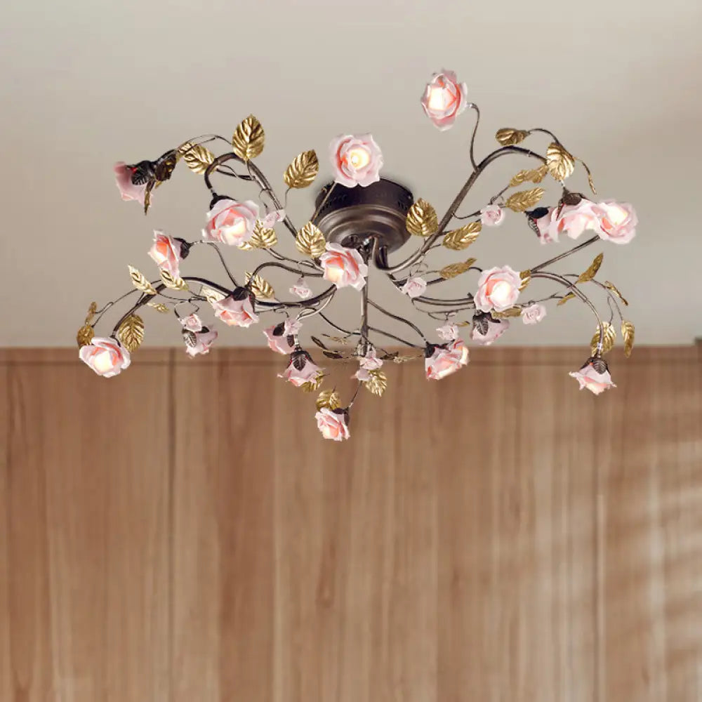 DecorBites™ DecorBites™ Rustic Metal LED Semi-Mount Ceiling Light with Rose Design - 9/12/20 Dark Brown Heads