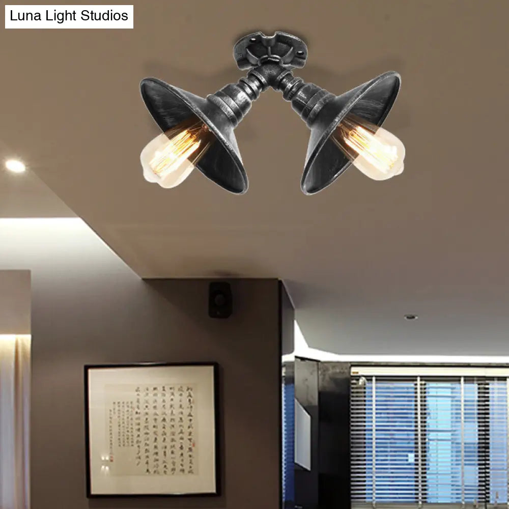 DecorBites™ DecorBites™ Rustic Metal Shade Pendant Light with Flare: 2-Bulb Ceiling Fixture in Aged Silver/Bronze Finish