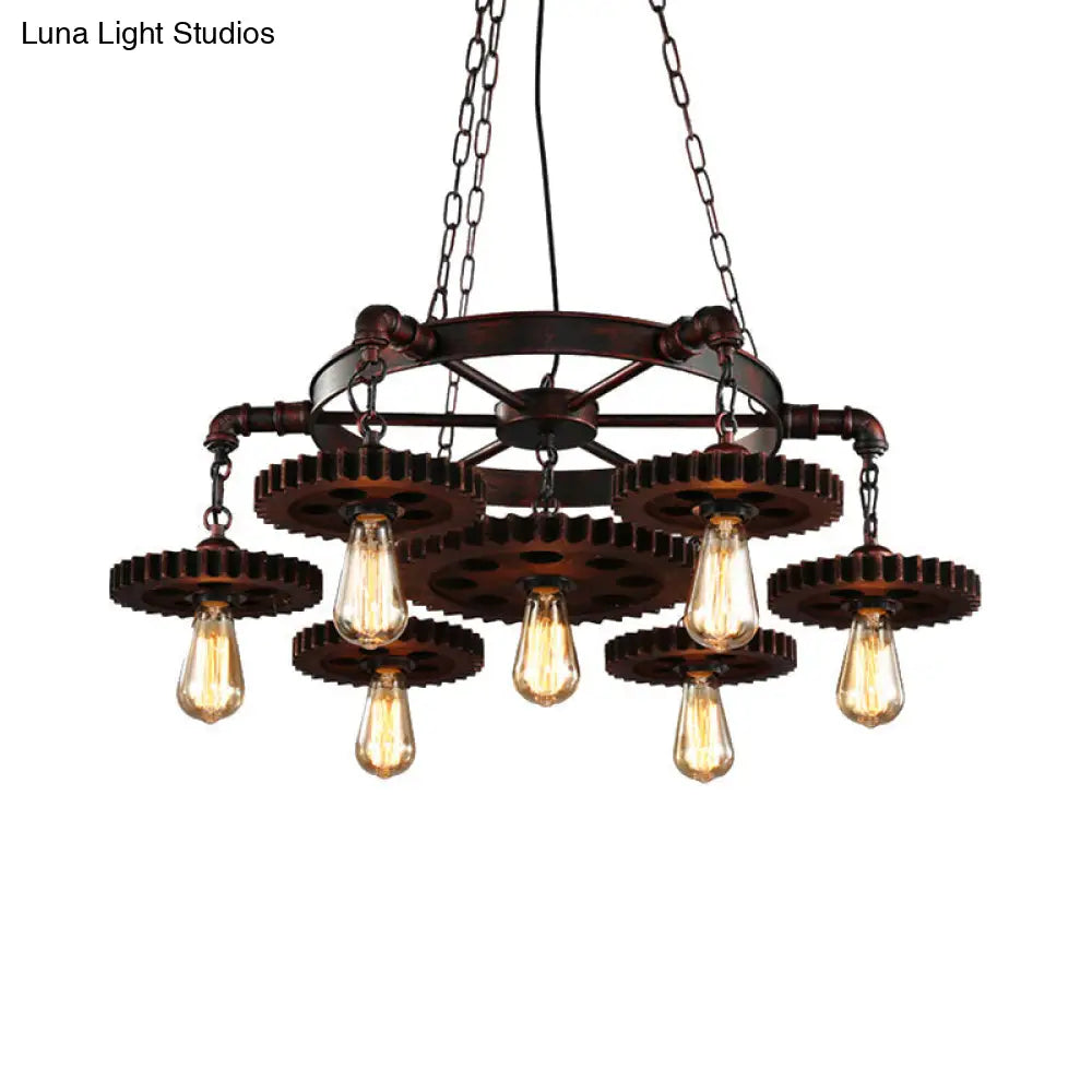Rustic Retro Wrought Iron Chandelier - 7 Heads Pendant Lamp for Living Room