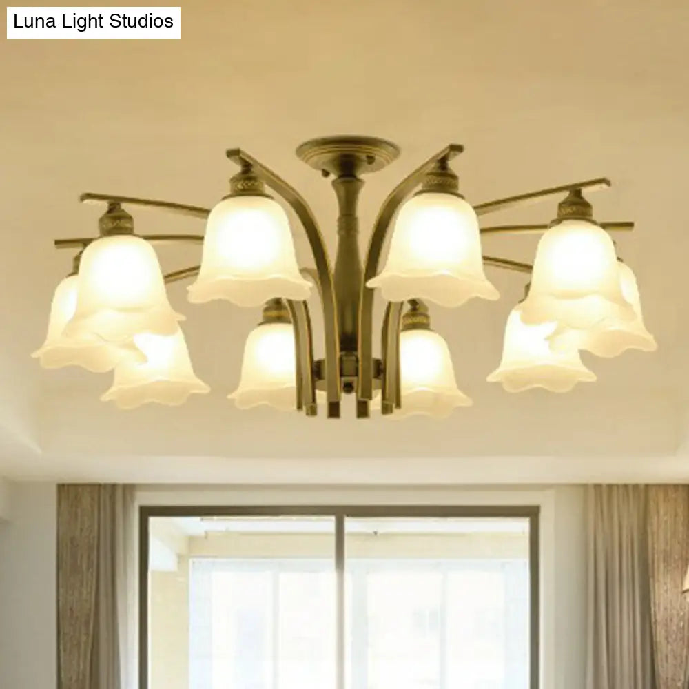 DecorBites™ DecorBites™ Rustic Ruffled Semi Flush Cream Glass Chandelier - Stylish Ceiling Light for Living Room