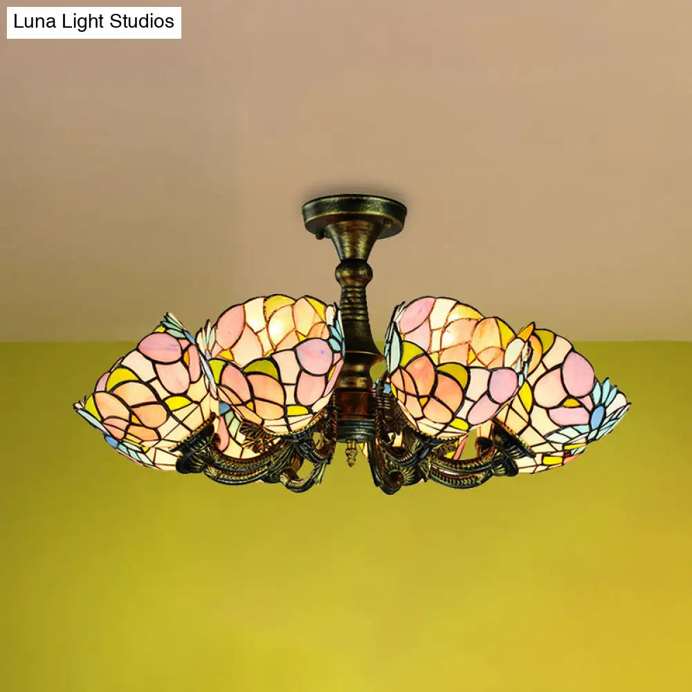 DecorBites™ DecorBites™ Rustic Stained Glass Chandelier with Multi-Light Suspension & Bronze Accents