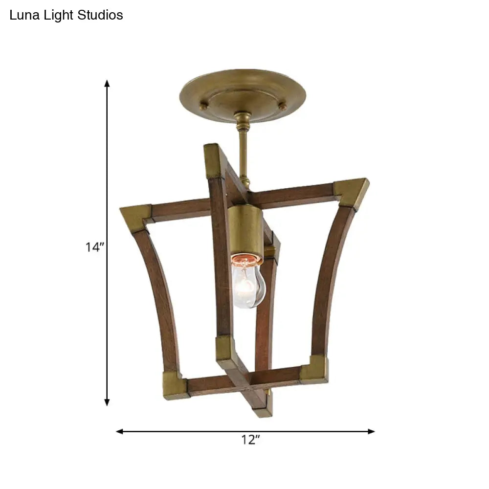 DecorBites™ DecorBites™ Rustic Wood Interlocking Trapezoid Cage Semi Flush Mount Ceiling Light