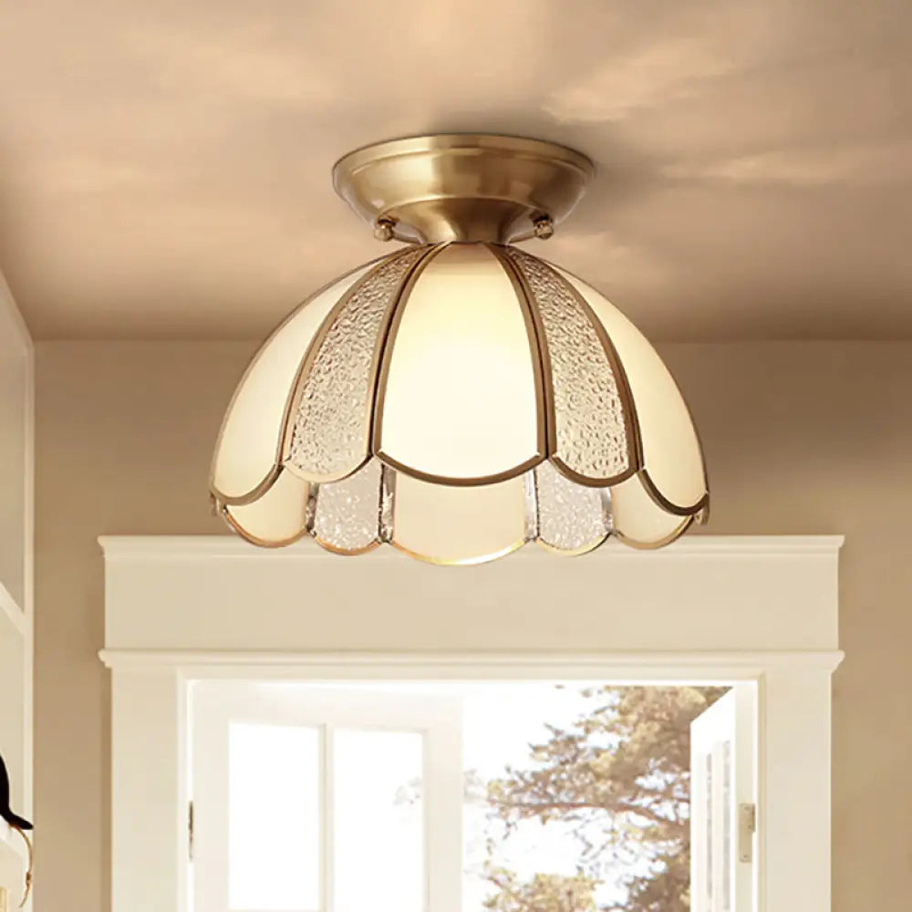 DecorBites™ DecorBites™ Scallop Bedroom Flush Mount Light - Blown Opal Glass - 1 Bulb - Brass Finish - Close to Ceiling Lamp