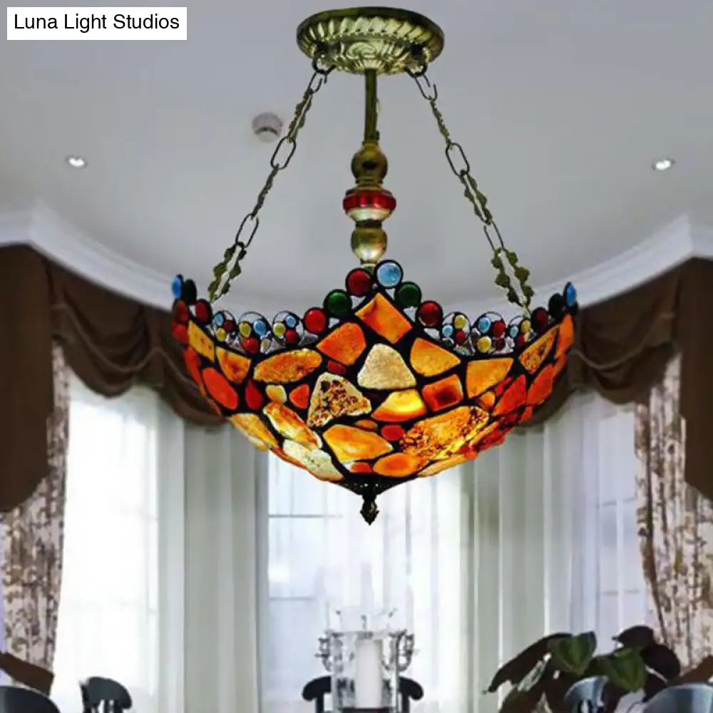 Scalloped Stone Chandelier - 2/3 Lights, Antique Bronze Finish