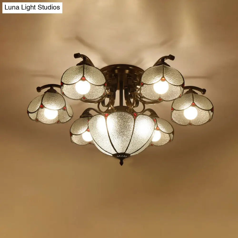 DecorBites™ DecorBites™ Scalloped Tiffany Gray/White/Blue Handcrafted Glass Ceiling Light Fixture - 9 Heads Semi Flush Mount