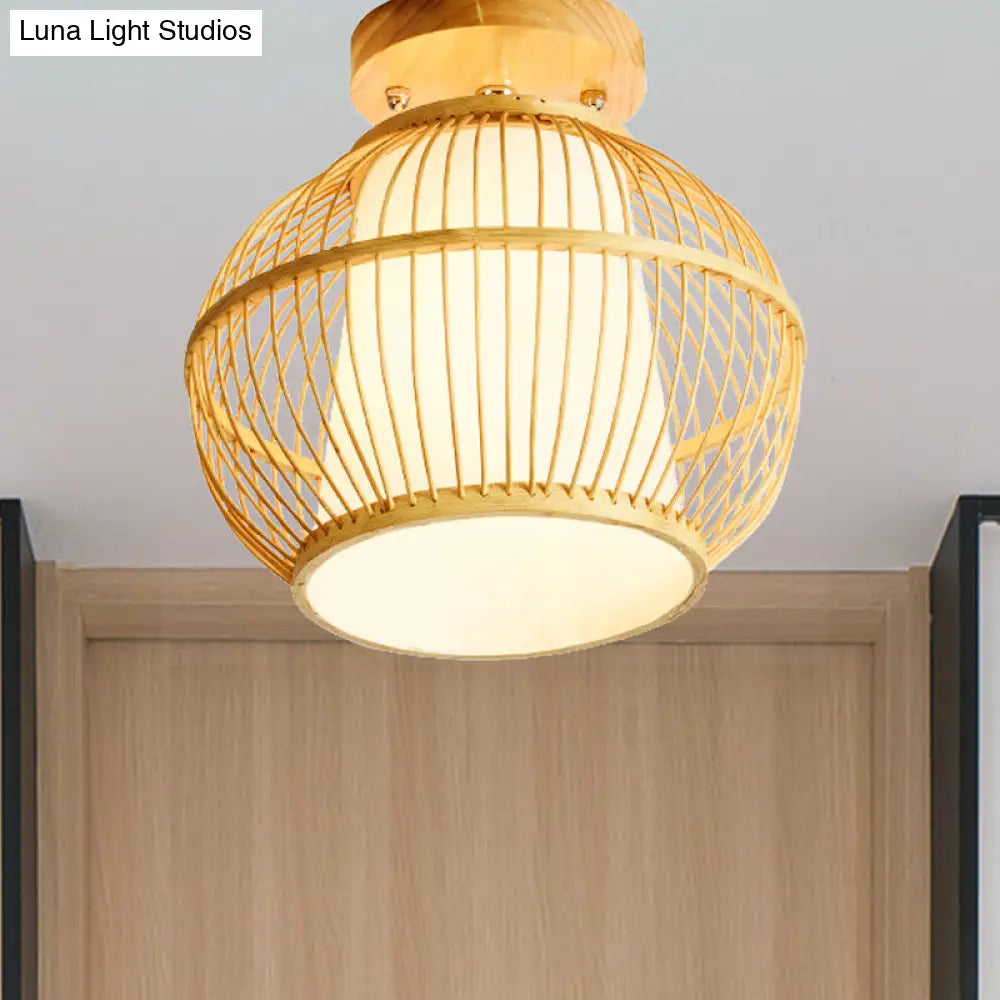 DecorBites™ DecorBites™ Semi Flush Asian Ceiling Light with Bamboo Shade - Wood Finish