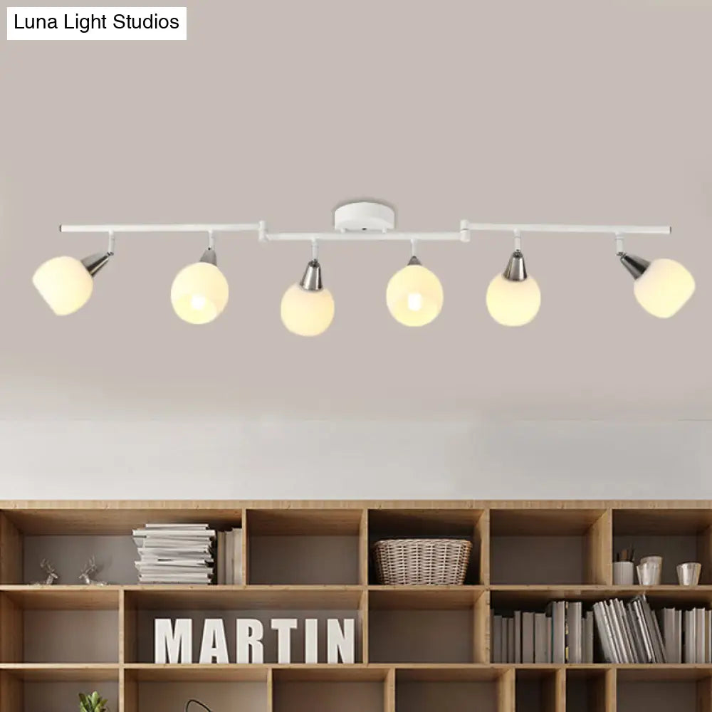 DecorBites™ DecorBites™ Semi Flush Industrial Black/White Iron Chandelier - Adjustable Linear Design with Dome Glass Shades - 4/6 Lights