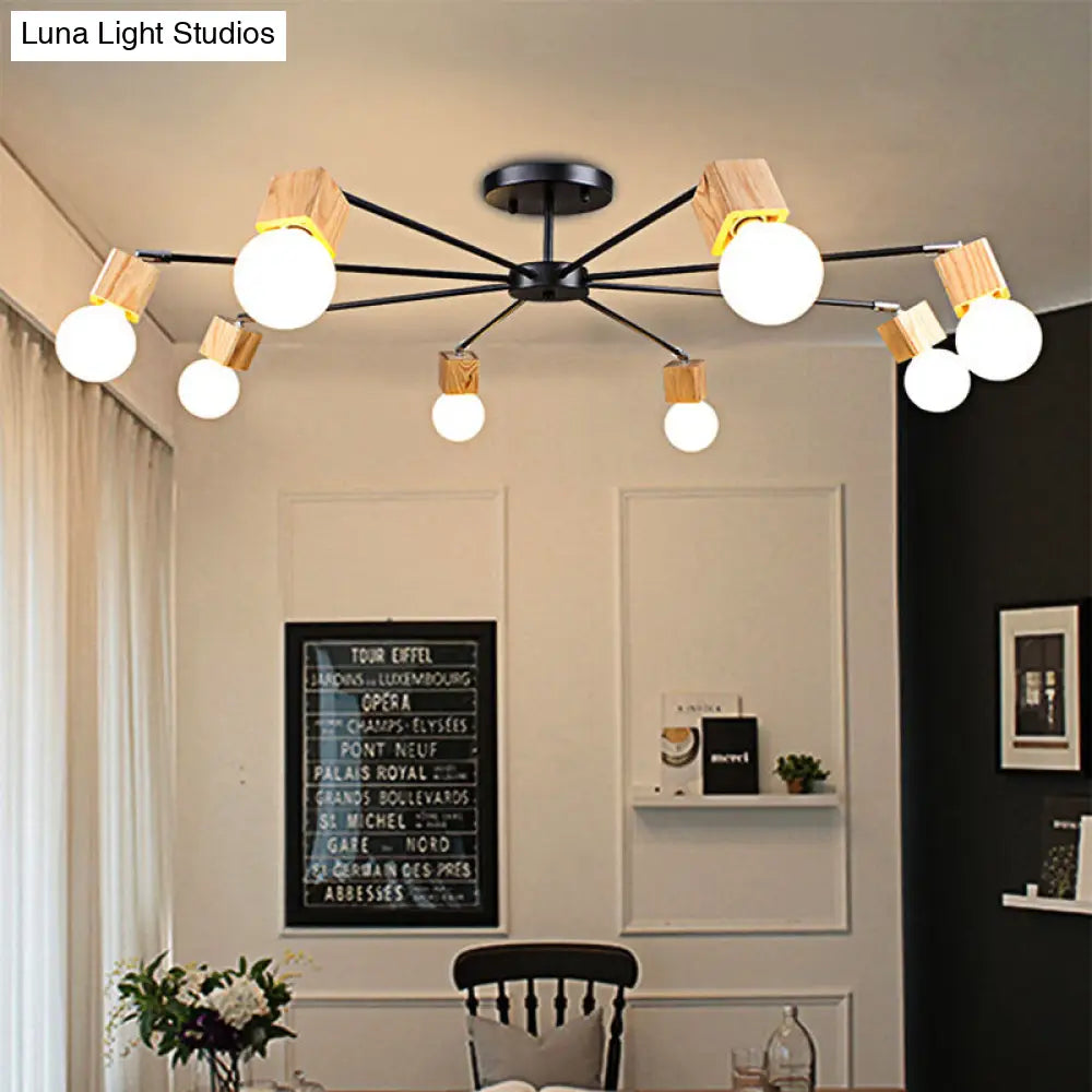 DecorBites™ DecorBites™ Semi Flush Industrial Ceiling Lamp with Wood Accents - 3/5-Light Metal Open Bulb Fixture for Bedroom