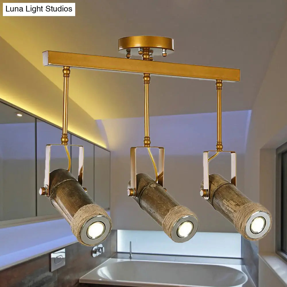 DecorBites™ DecorBites™ Semi Flush Lodge Light: Stylish Wood, Metal, and Bamboo Adjustable Ceiling Fixture for Restaurants - 1/2/3-Light Tube