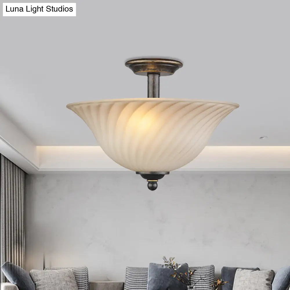 DecorBites™ DecorBites™ Semi Flush Mount 3-Head White Glass Light in Countryside Bronze Finish - Ideal for Curved Bedroom Lighting