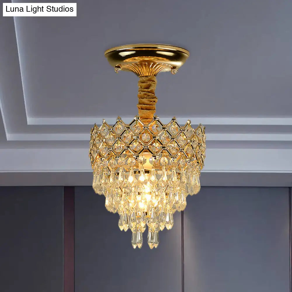 DecorBites™ DecorBites™ Semi Flush Mount Crystal Droplet Ceiling Lamp with Gold Crown Top - Traditional 1-Light for Sitting Room