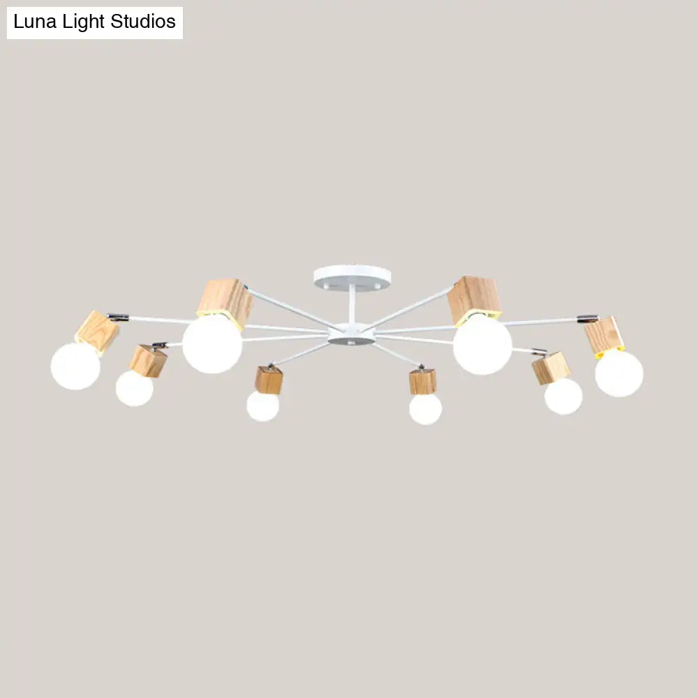 DecorBites™ DecorBites™ Semi-Flush Open Bulb Ceiling Light with Square Loft Style Design - 3/5 Heads, Wood Metallic Mount Chandelier