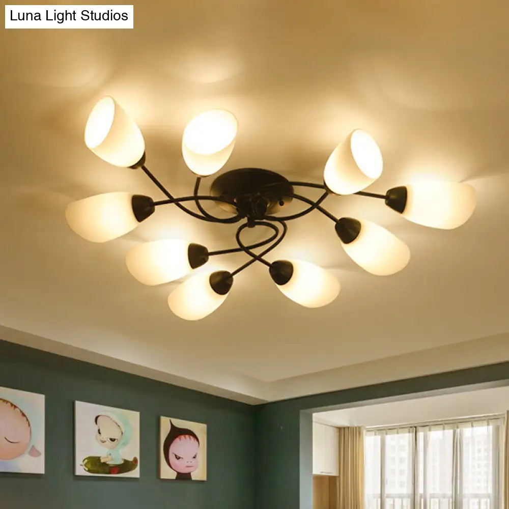 DecorBites™ DecorBites™ Semi Flush Oval Ceiling Mount Lighting with 4/6/9 Traditional White Glass Lights - Perfect for Living Room