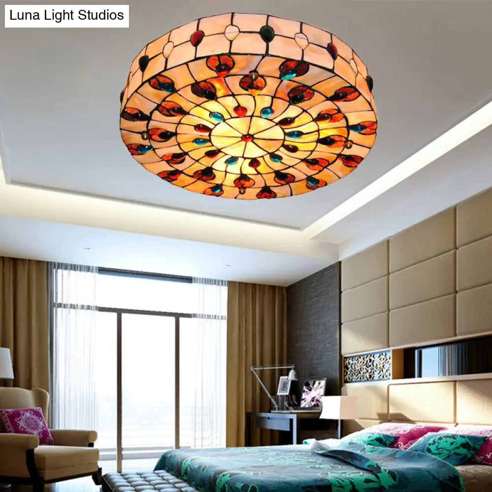 DecorBites™ DecorBites™ Semi Flush Stained Glass Ceiling Light Fixture with Tiffany Style Jewel Decoration