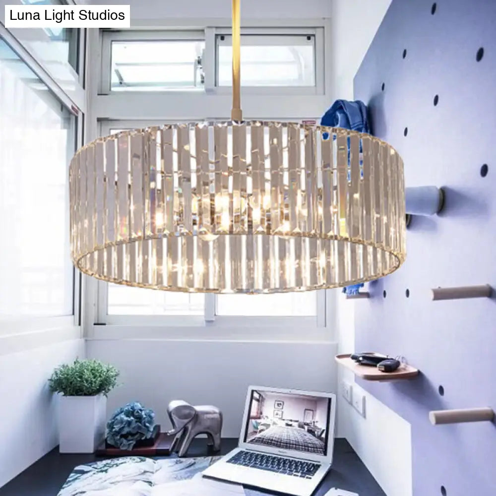 Lámpara colgante redonda de cristal con pantalla - 49,5 cm/60 cm de ancho - Simplicity 5/6 luces - Lámpara de araña cromada