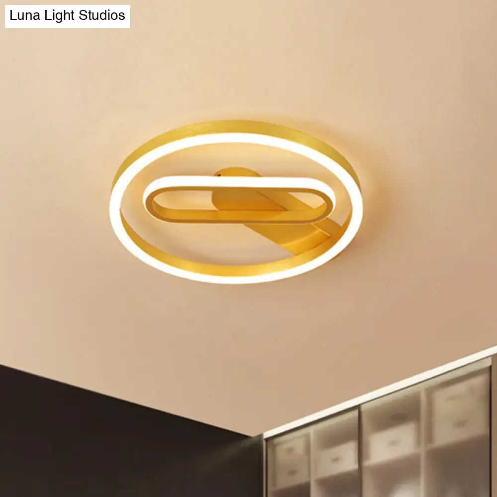 DecorBites™ DecorBites™ Simple Aluminum LED Ceiling Flush Mount Lighting in Gold - Circle and Oblong Shapes, Warm/White Light - 16"/19.5" Wide for Bedrooms