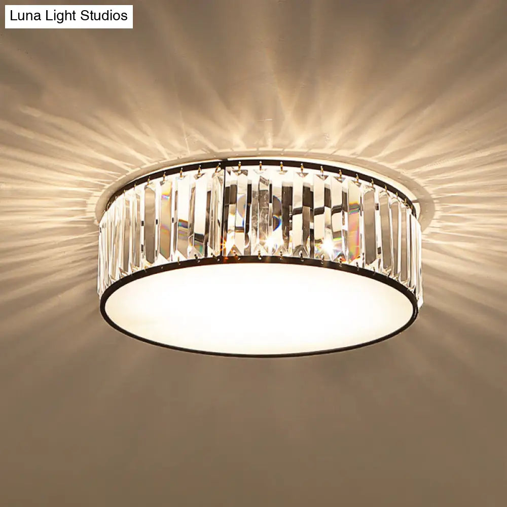 DecorBites™ DecorBites™ Simple Crystal-Shaded Drum Flush Mount Lamp - Black/Bronze 3/4/5-Light Fixture for Bedrooms
