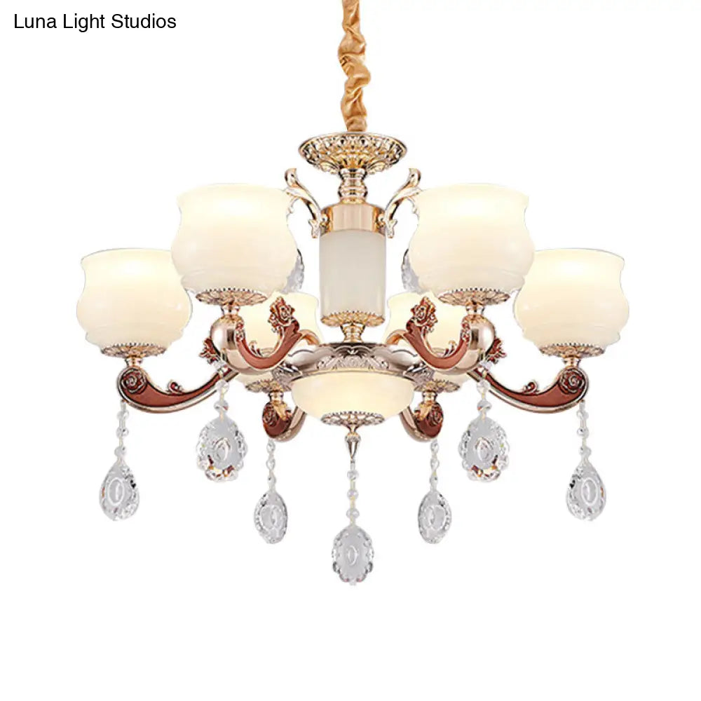 Simplicity Bud Pendant 6-Bulb Chandelier in Champagne with Milkglass Crystal Lighting