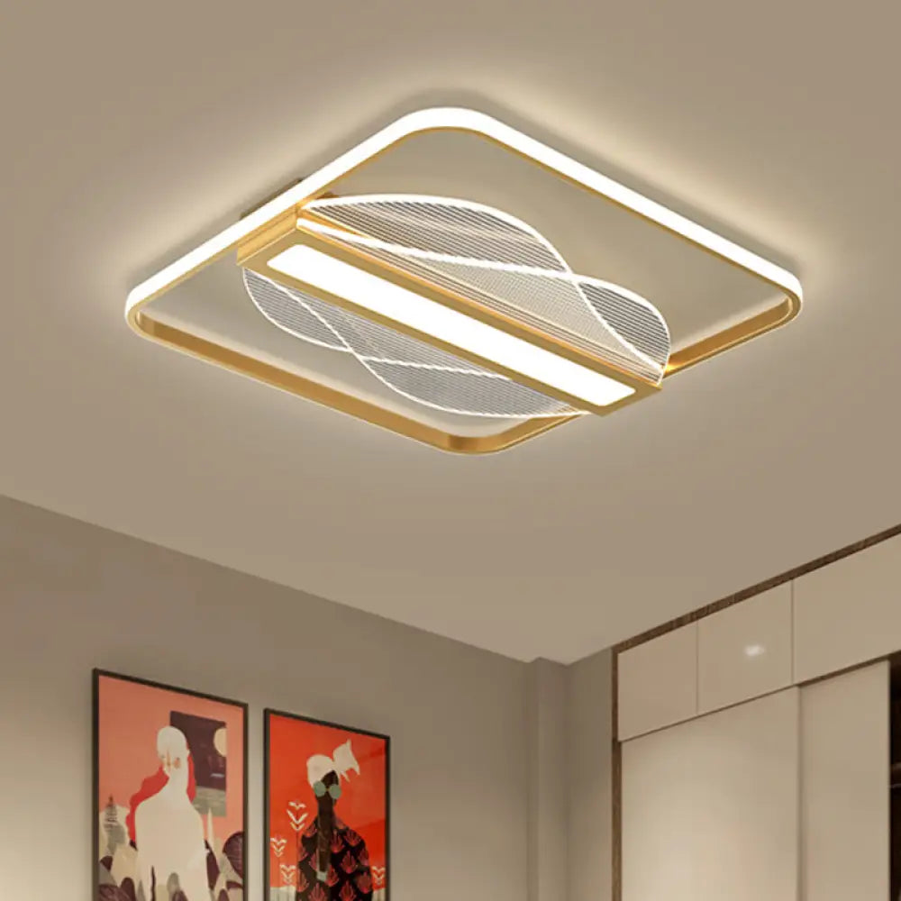 DecorBites™ DecorBites™ Simplicity LED Flush Mount Gold Bar Decor Ceiling Light with Metallic Shade, Warm/White Light, 18"/21.5" Wide