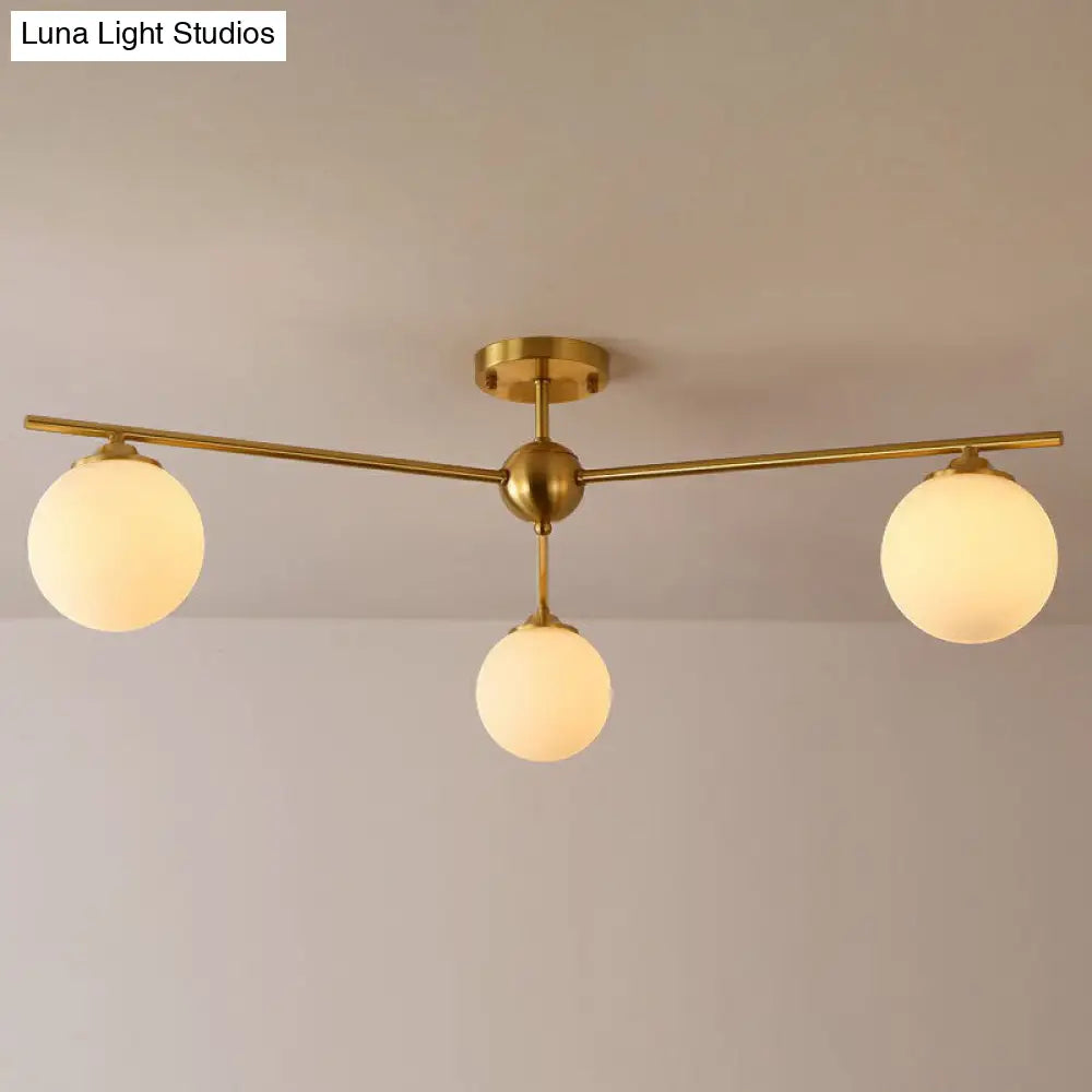 DecorBites™ DecorBites™ Simplicity Milk Glass Globe Semi Flush Mount Light - 3-Bulb Antiqued Gold Ceiling Fixture