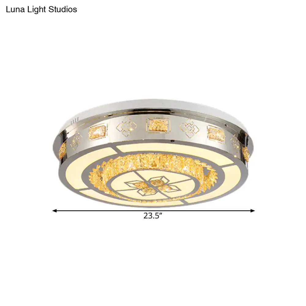 DecorBites™ DecorBites™ Simplicity Stainless-Steel LED Flush Mount Ceiling Light with Crystal Shade - Perfect for Living Room