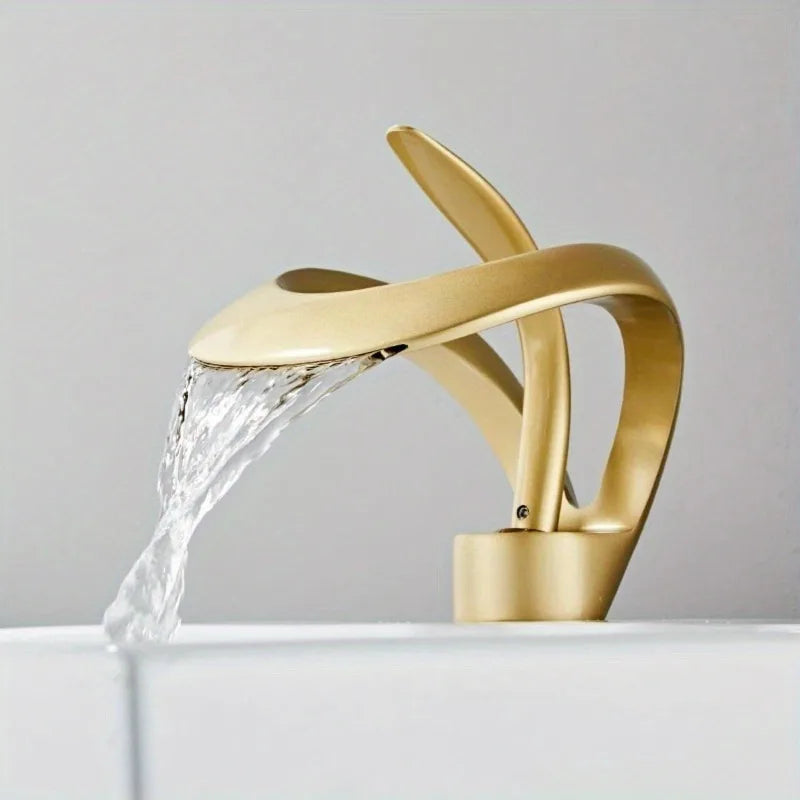 Single Handle Waterfall Bathroom Sink Faucet - United States / Gold