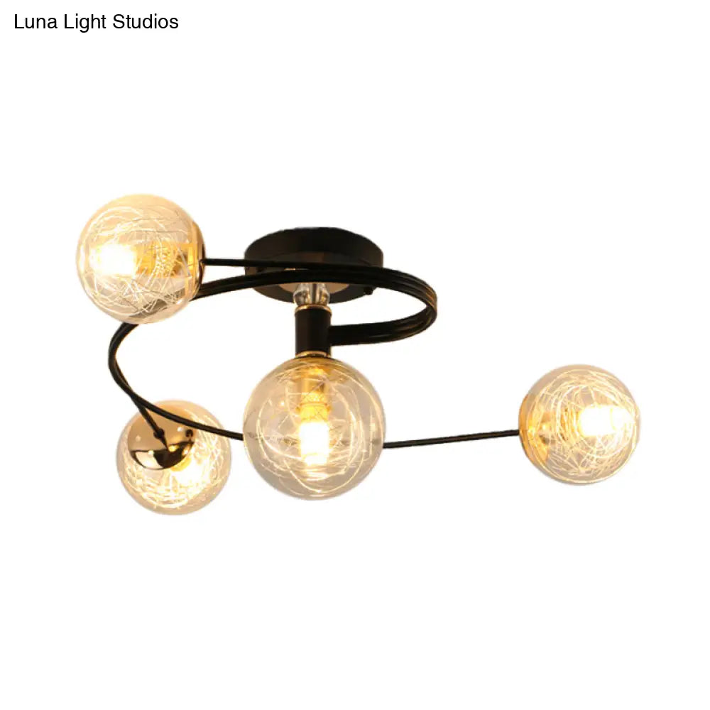 DecorBites™ DecorBites™ Sleek and Elegant 4-Bulb Black Semi Flush Mount Ceiling Light with Orb Shade and Transparent Glass