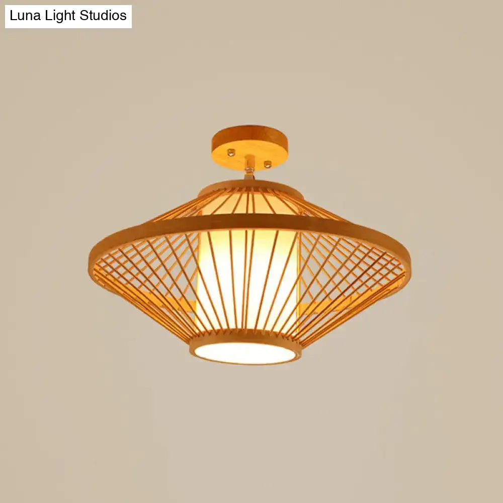 DecorBites™ DecorBites™ Sleek Asian Bamboo Geometric Semi Flush Mount Ceiling Light with Wood Finish
