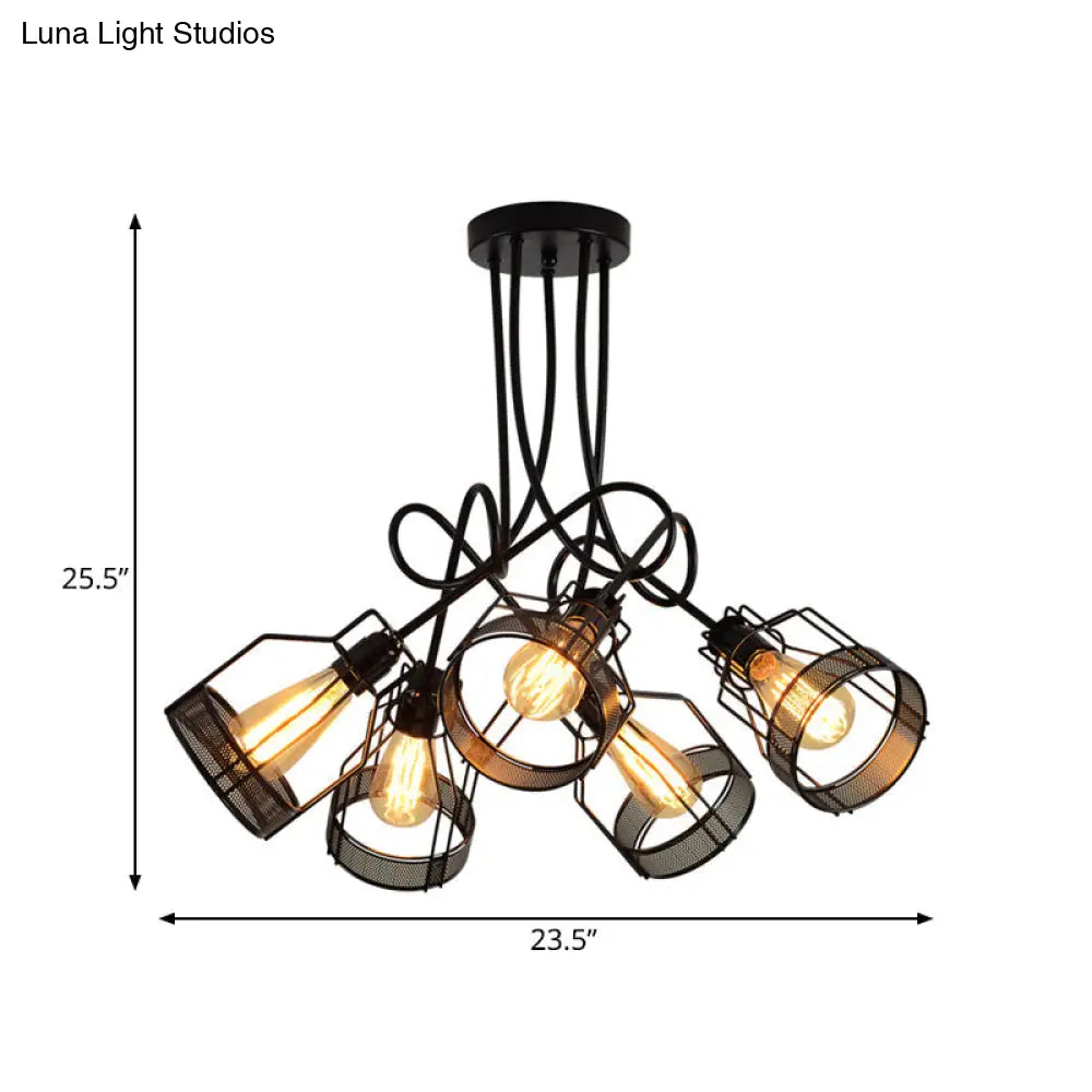 DecorBites™ DecorBites™ Sleek Black 5-Head Semi Flush Mount Industrial Iron Chandelier with Cluster-Bottle Frame Ceiling Light