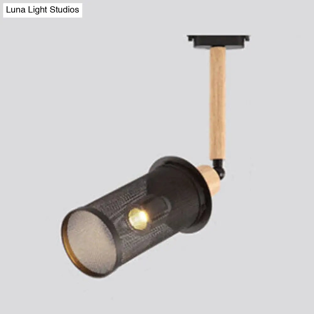 DecorBites™ DecorBites™ Sleek Black Metal Rotatable Ceiling Light with Cylinder Shade - Industrial Mesh Screen Design