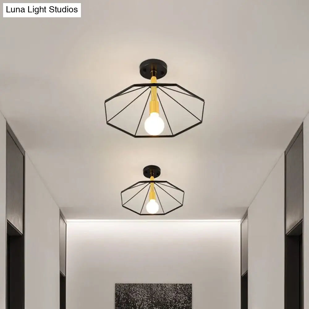 DecorBites™ DecorBites™ Sleek Black Metal Semi Flush Ceiling Light - Minimalist 1 Light Fixture, Perfect for Lobby