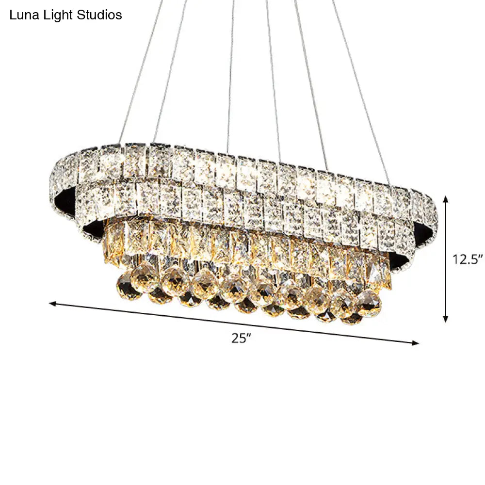 ديكوربايتس™ مصباح سقف LED أنيق من الكروم لجزيرة المطعم مع غطاء كريستالي بيضاوي أنيق