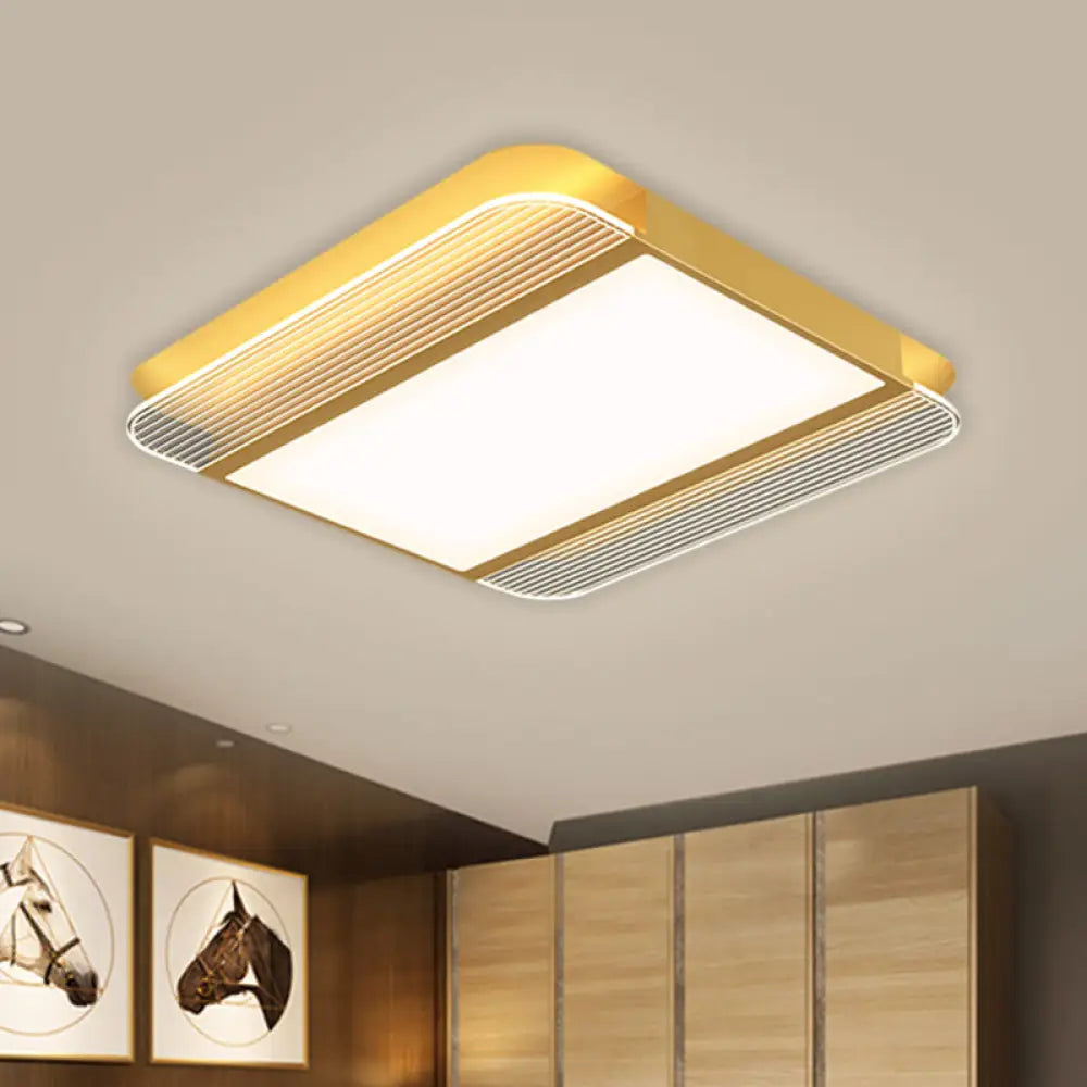DecorBites™ DecorBites™ Sleek Gold LED Square Flush Mount Ceiling Light Fixture in Warm/White Light - 18"/21.5" Width