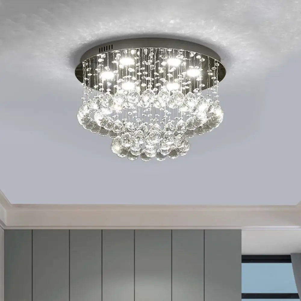 DecorBites™ DecorBites™ Sleek LED Flush Lamp: Nickel Circle Ceiling Light with Crystal Drip Shade, 19.5"/23.5" Wide
