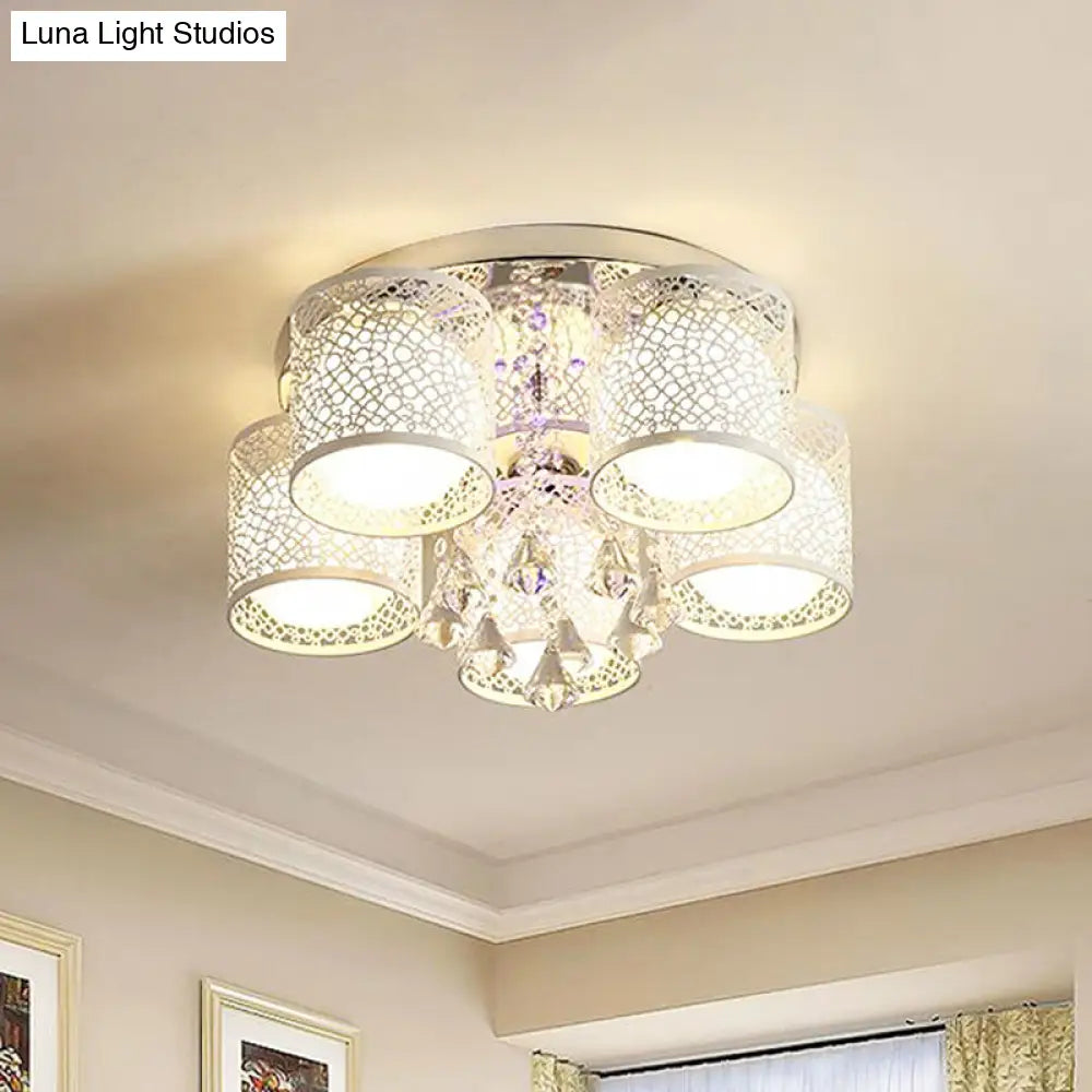 DecorBites™ DecorBites™ Sleek Metal Chrome Semi Flush Light: Modern Cylinder Design with Frosted Glass Shade & Crystal Accents