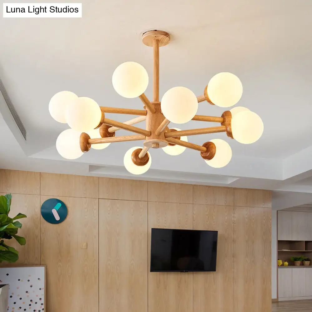 Sleek Minimalist Cream Glass Bedroom Chandelier Light with Wood-Embellished Modo Shaped Suspension"
OR
"Modo Shaped Suspension Light: Minimalist Cream Glass Chandelier with Wooden Accents for the Bedroom