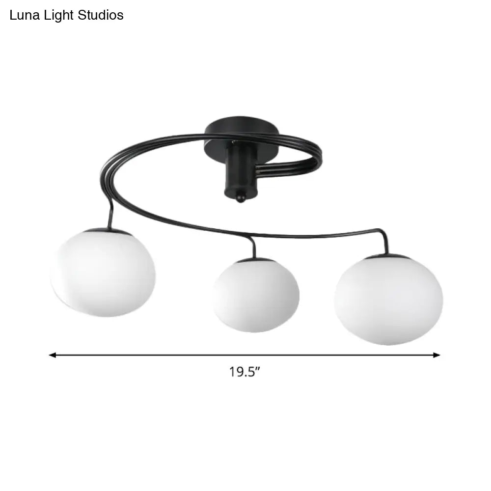 DecorBites™ DecorBites™ Sleek Modernist Milk Glass 3-Head Black Ceiling Mount Light for Bedroom - Globe Semi Flush Fixture