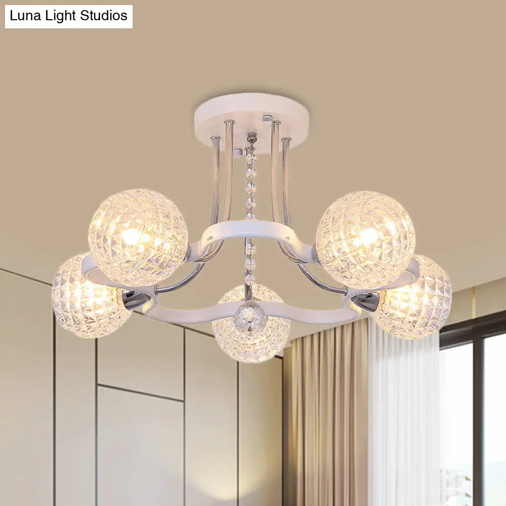 DecorBites™ DecorBites™ Sleek White Glass Ball Ceiling Light with Lattice Design - Semi Flush Mount, 3/5 Lights - Modern Bedroom Lighting