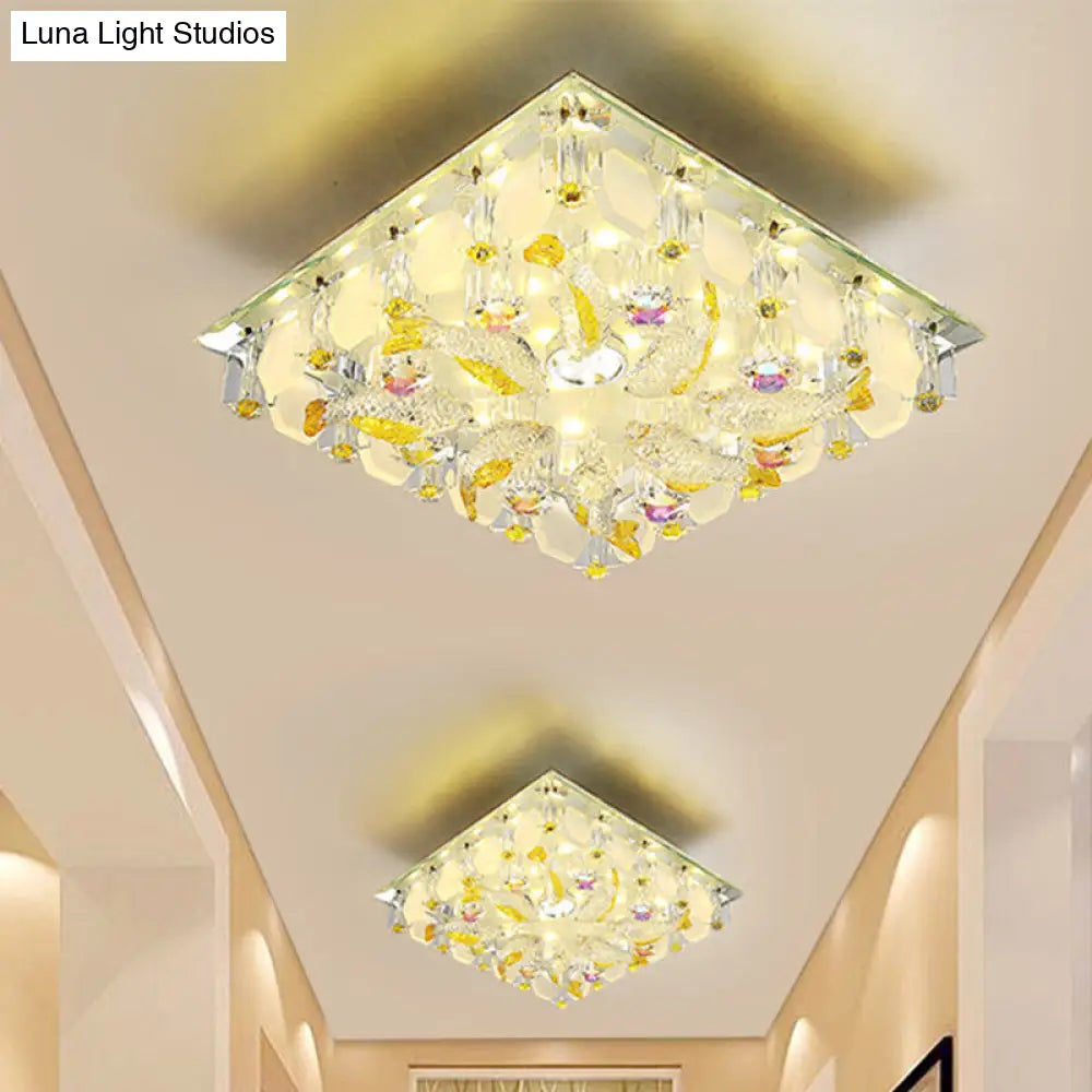 DecorBites™ DecorBites™ Small Yellow Crystal Fish Design LED Flush Ceiling Light with Modernist Touch - Warm/White Light
