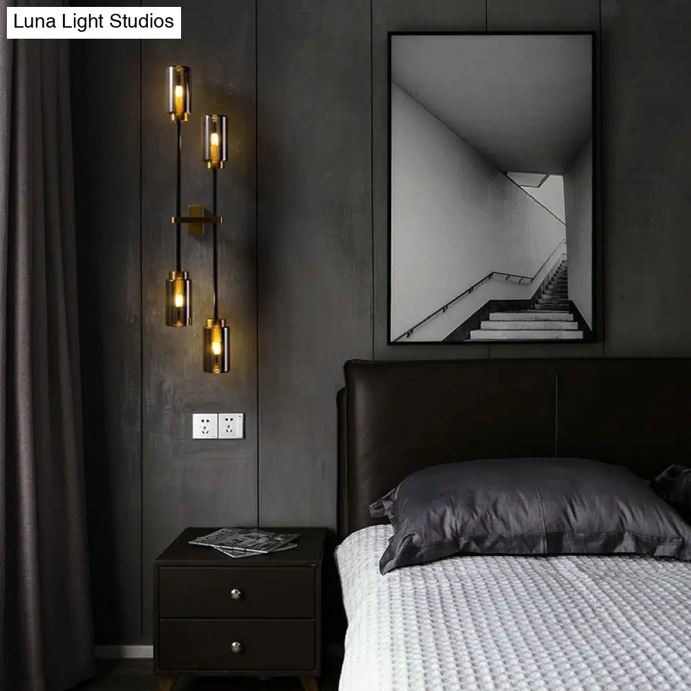 DecorBites™ DecorBites™ Smoke Gray Glass Modernist Cylinder Sconce - Wall Mounted Lamp with 4 Heads for Bedroom