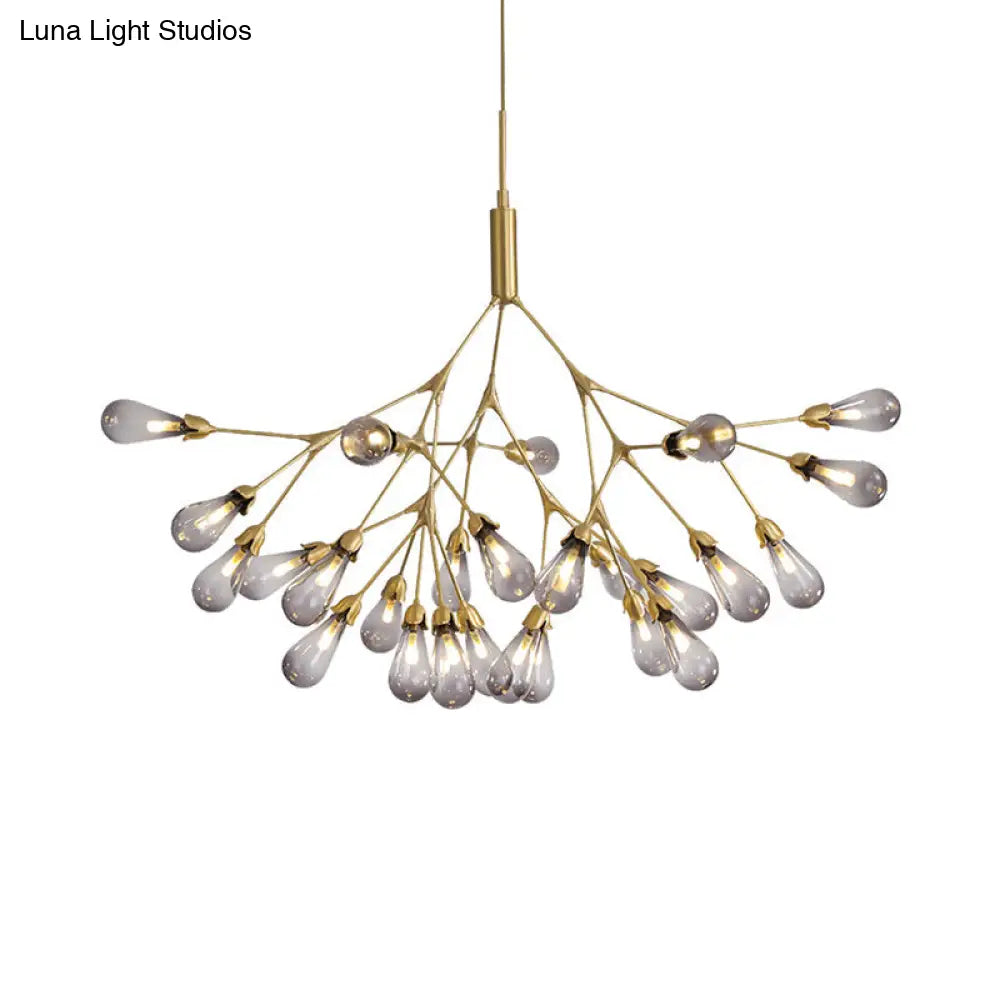 Lámpara de techo colgante contemporánea de 27 luces con forma de lágrima de cristal gris humo - Ideal para el salón.