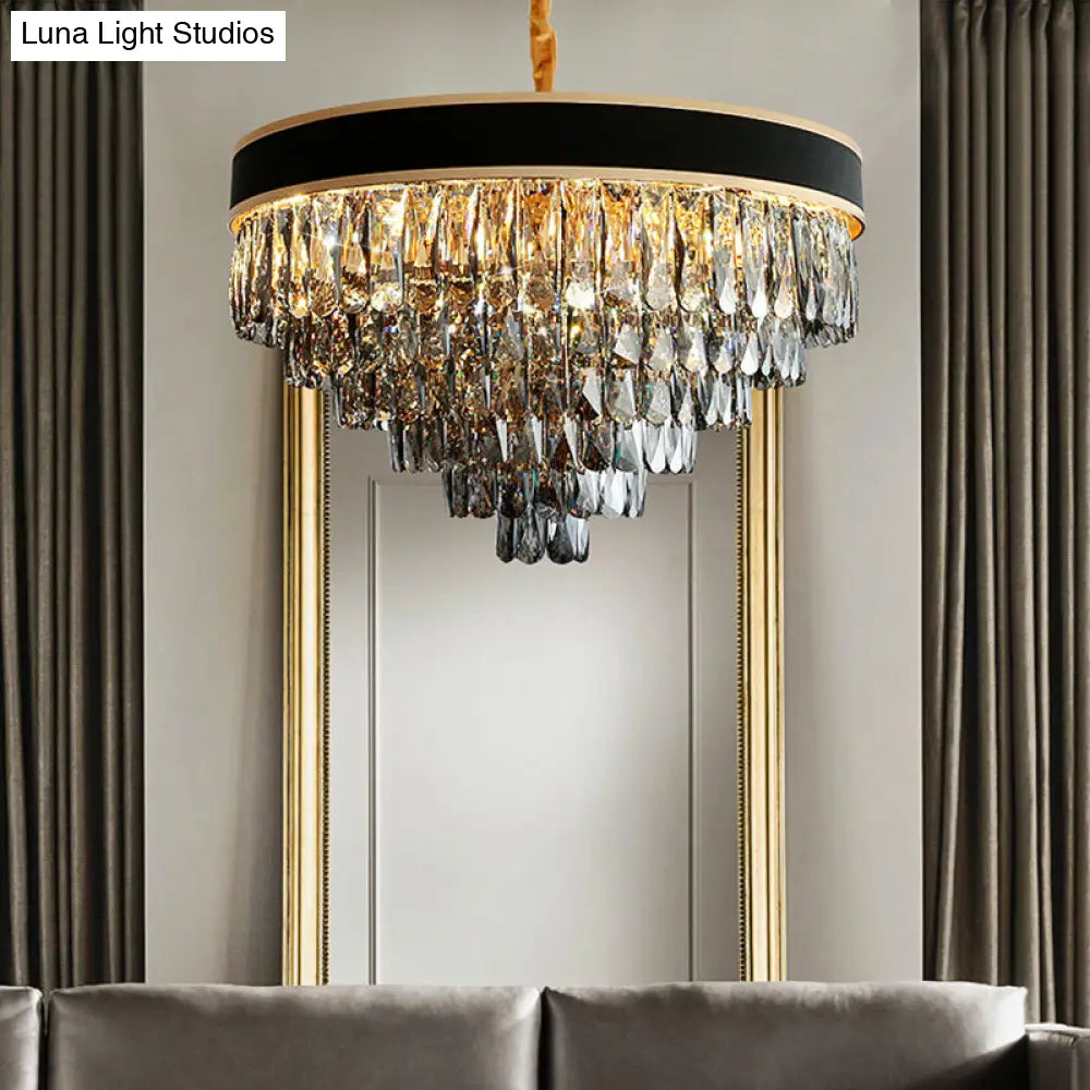 Smoke Grey Layered Chandelier - Modern Crystal Lighting with 9/12 Hanging Lights