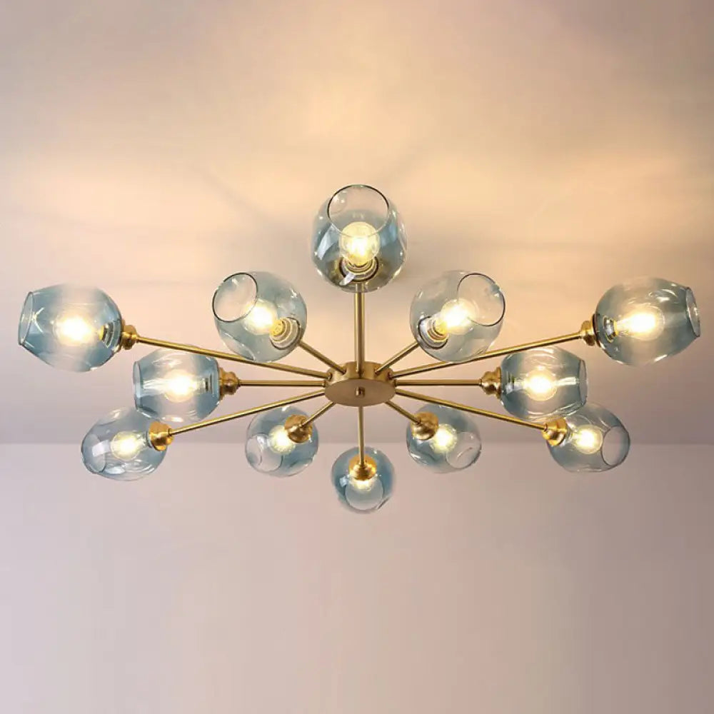 DecorBites™ DecorBites™ Sputnik Ceiling Mount Chandelier: Postmodern Cup Glass Parlor Flush Light in Brass