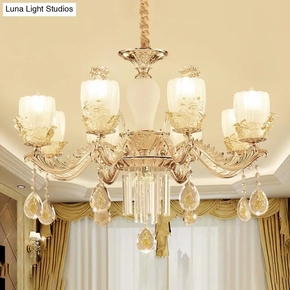 Lámpara de araña Sputnik de cristal transparente con 6/8 luces colgantes doradas - Ancho 27,5"/31,5" - Elegante y con estilo