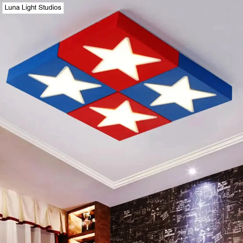 DecorBites™ DecorBites™ Square Metal Flush Ceiling Light with Star Design - Modern Lighting for Kid's Bedroom