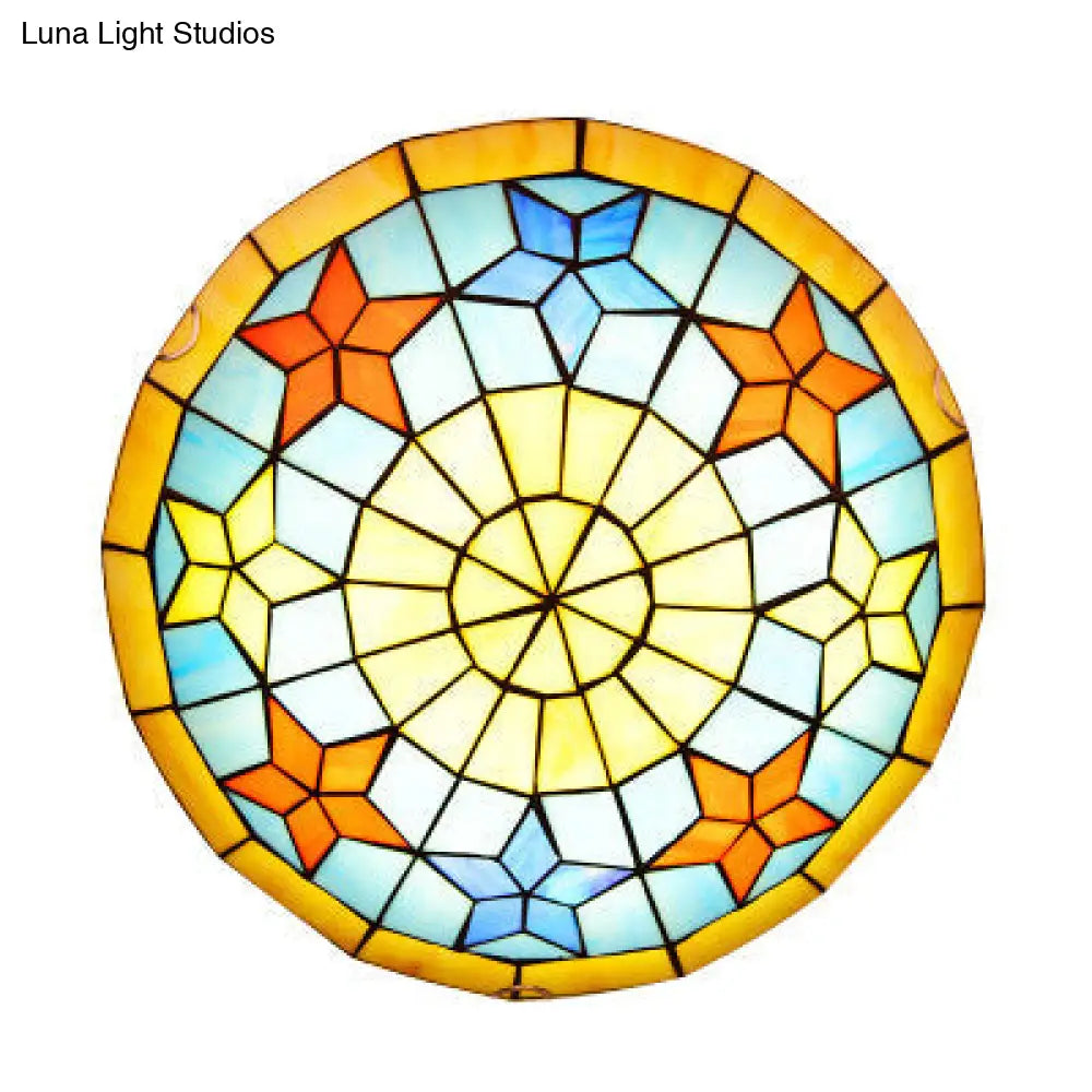 ديكوربايتس™ مصباح سقف مدمج من الزجاج الملون لغرفة النوم بتصميم وعاء تيفاني وتصميم نجمة باللون الأصفر