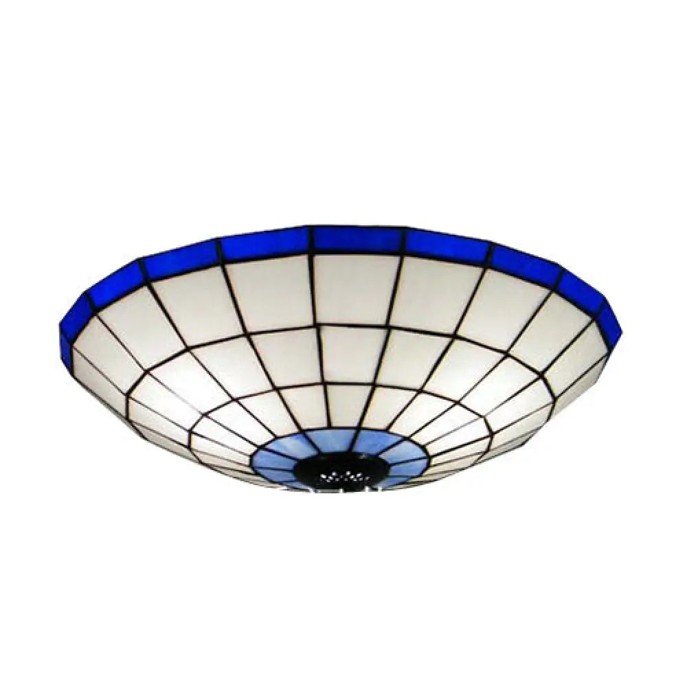 DecorBites™ DecorBites™ Stained Glass Round Ceiling Light Lodge Fixture - 12"/16"/19.5" - Flush Mount - Orange/Blue - Bedroom Lighting