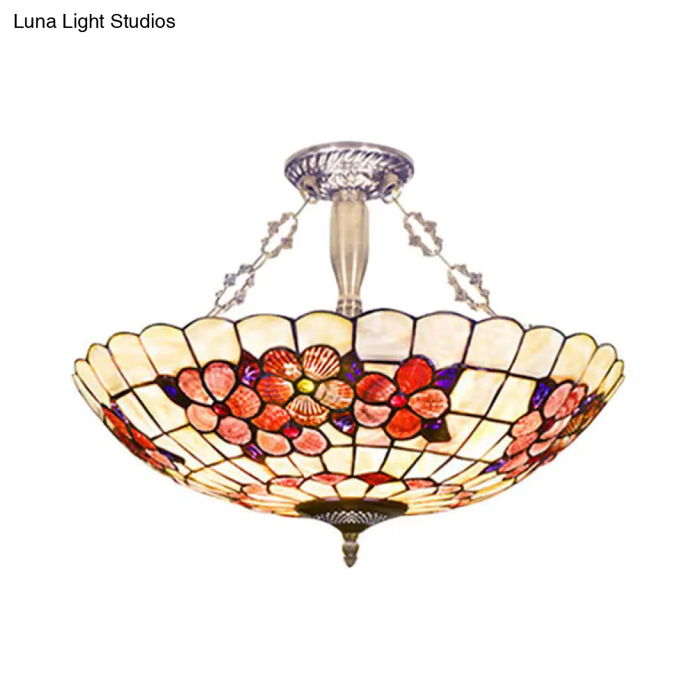 DecorBites™ DecorBites™ Stained Glass Tiffany Ceiling Light in Beige - Classic Design for Dining Room - 19.5"/12" Width