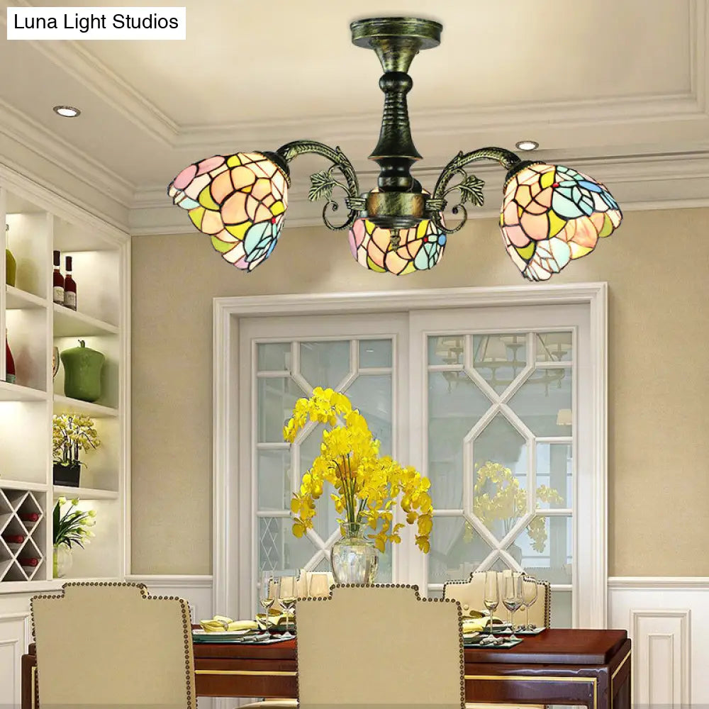 DecorBites™ DecorBites™ Stained Glass Tiffany Peacock Tail/Leaf/Flower Chandelier Light - Rustic Ceiling Fixture in Antique Bronze for Dining Room